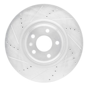 Audi Q5 Brake Rotor (1) - Front Left - R1 Concepts - Drilled & Slotted - Silver - `12-`20